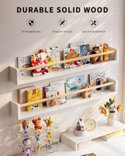 Seocry Nursery Book Shelves, 4 Pack, Wall Book Shelves for Kids Room, Baby, Toddler, Nursery Decor (White Wood, 36 Inches) - color: White Wood, size: 36 Inches
