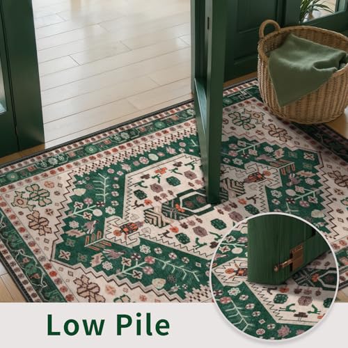Ciicool 2x3ft Small Area Rug,Washable Boho Thin Mat for Entryway Kitchen - color: Beige/Green, size: 2' X 3' (Rectangular)