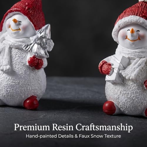 2-Piece Winter Home Decor Resin Snowman Figurines, Red - color: Snowman-red