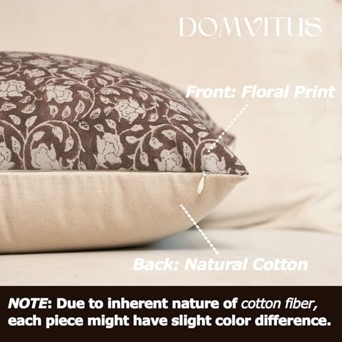 DOMVITUS Floral Pillow Covers 20x20, Throw Pillows for Couch, Block Print Pillow Cover, Decorative Neutral Accent Throw Pillow Covers for Living Room, 1PC, Brown - color: Brown, size: 20" x 20" (Pack of 1)