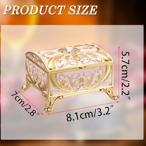 Small Jewelry Box Treasure Box Vinatge Enamel Trinket Organzier Hand Painted Jewelry Chest Case Golded Metal Jewelry Keepsake Box for Earrings Rings Gift for Christmas Wedding,Beige - style: Treasure Chest Style
