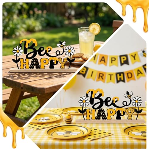 Bee Happy Table Decor Centerpiece, Bumble Bee Metal Table Sign - style: Bee Happy