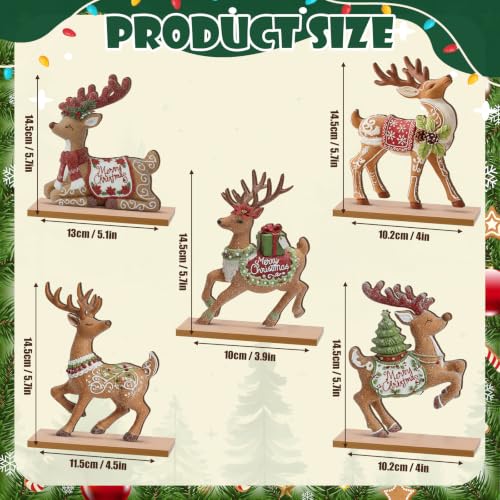 RattanView 5 Pcs Gingerbread Christmas Table Decorations Wooden Ginger Bread Reindeer Decor Christmas Centerpiece Ginger Bread Village Xmas Reindeer Tiered Tray Home Decor with Base for Party - style: Gingerbread Reindeer