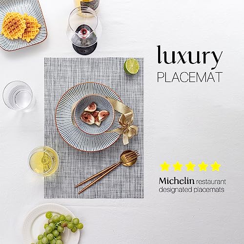 LEXMORE Placemats Set of 6 Vinyl/Plastic Woven Place Mats for Kitchen Table Indoor/Outdoor Washable Placemat Wipeable Dining Table Mats(Gray) - color: A-gray