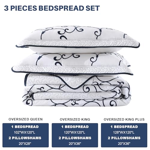 100% Cotton Oversized King Bedspread 120x120, Navy White - color: White/Navy Blue, size: King/Cal King(120"x120")