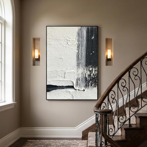 QKF Neutral Brush 3D Texture Black Aluminum Frame Canvas Wall Art - color: Black & Gray Abstract