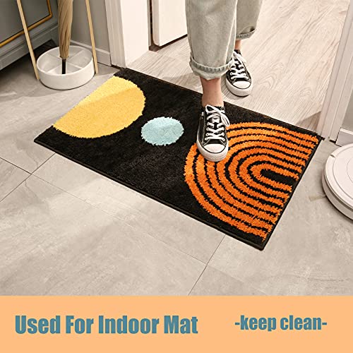 Boho Bathroom Rugs Non-Slip Abstract Bath Rugs Microfiber Cute Mat Black Washable for Tube/Washbasin/Toilet (Black-Moon, 20"X32") - color: Black-moon, size: 1'8" x 2'8" (Oblong)