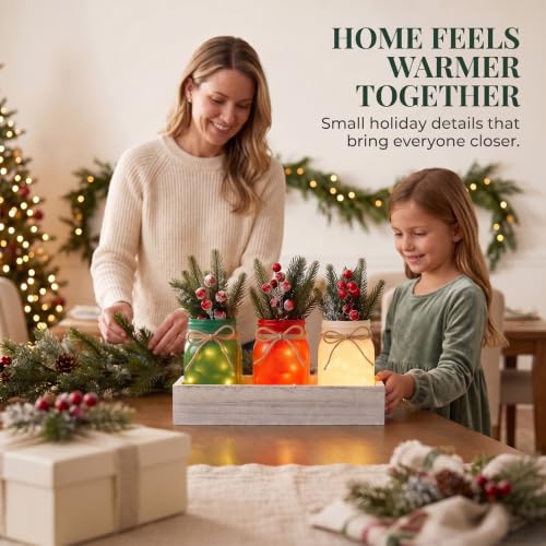 Christmas Mason Jar Table Centerpiece with LED Fairy Lights - color: Jar-christmas