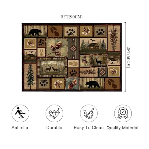 Washable 2x3 Entryway Rug,Deer Bear Wildlife Rustic Cabin Area Mat - size: 2'x3'