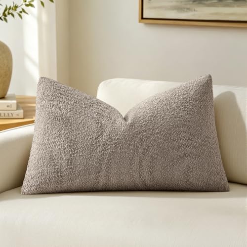 MIULEE Textured Boucle Lumbar Pillow Cover for Bed 12x20 Light Brown - color: Light Brown, size: 20" x 12" (Pack of 1)
