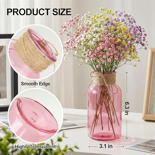 Mason Jars for Centerpiece Glass Flower Bud Vase Pink Vases, 6 Pc - color: Pink