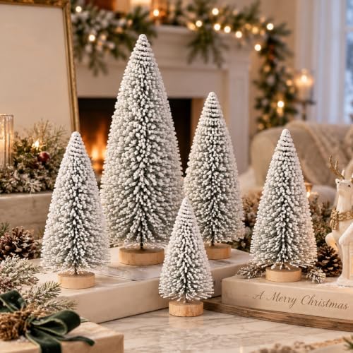 6 Pack Snow Flocked Christmas Trees, Mini Tabletop Christmas Tree Decor - color: Snow Flocked