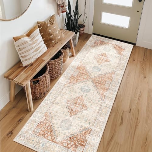 MUJOO Washable Runner Rug 2x6 Area Rugs Low Pile Non Slip Terracotta - color: Terracotta, size: 2' x 6' (Rectangular)