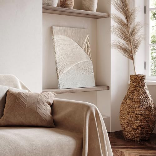 Neutral Abstract Wall Art Set of 3, Minimalist Textured Canvas Decor - color: Canvaspainting, size: 12x16 Inch