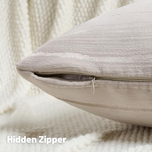 HAUSSY Pack of 2 Chenille Embossed Throw Pillow Covers 18x18 Inch, Beige - color: Beige, size: 18" x 18" (Pack of 2)