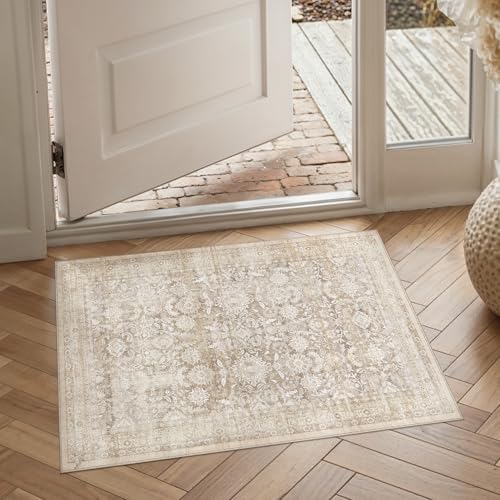 Beige 2x3 Area Rug Neutral Distressed Doormat - color: Accent | Beige, size: 2' x 3' (Rectangular)