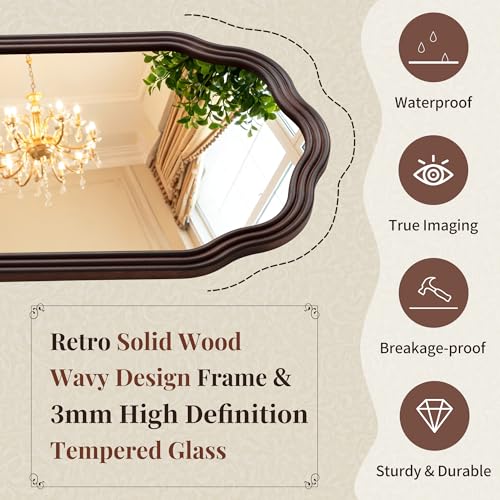 30x36 Inch Wood Arched Mirror, Large Bathroom Mirrors for Wall - size: 36"L x 30"W
