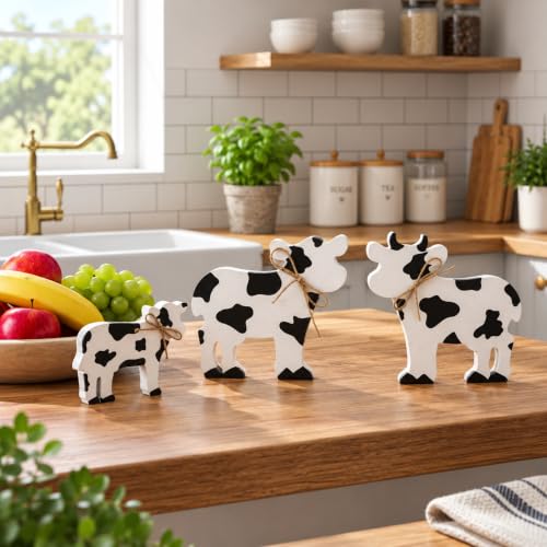 Redbaker 3 Pcs Farmhouse Cow Table Decor Wooden Cow Cutouts for Christmas - style: Cow