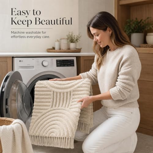 Beautiful Boho Rug with Tassels for Bathroom - Soft 2x3 ft Cotton - color: Cream, size: 2' x 3' (Rectangular)