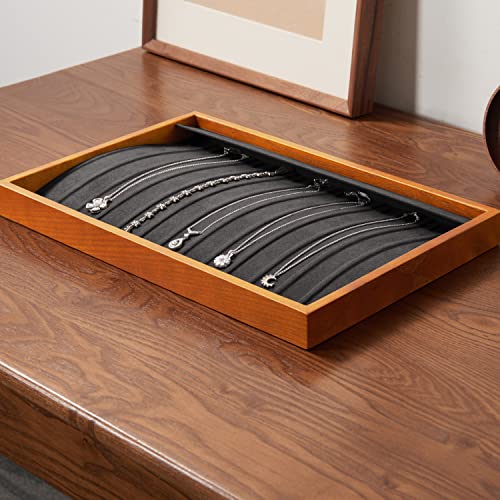Oirlv Wood 13 Grids Necklace/Bracelet/Pendant Display Tray Jewelry Drawer Organizer Stackable Jewelry Trays(Grey) - color: Grey 13 grid necklace/pendant/bracelet tray