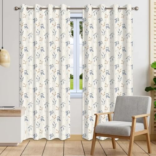 Modern Botanical Blackout Curtains 2 Panels Set - Delicate Floral Leaf Pattern Window Drapes with Grommets, Thermal Insulated Room Darkening Curtains for Bedroom Living Room, 52x84 Inch - color: Delicate Floral-e