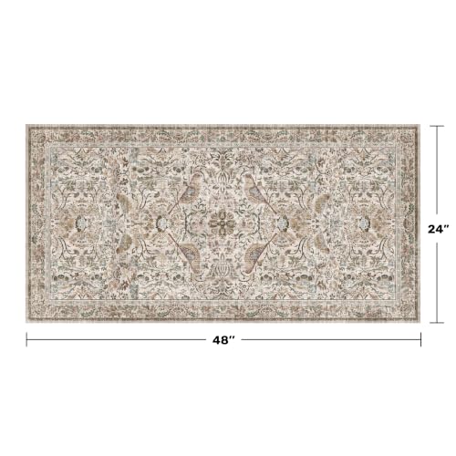 Boho Moss 2x4 Small Rugs for Entryway, Vintage Washable Low Pile & Soft Throw Rugs for Kitchen, Bathroom - Classic Home Décor, Bird & Botanical Design Stain Resitant Non Slip Carpet - color: Moss Green, size: 2' x 4' (Rectangular)