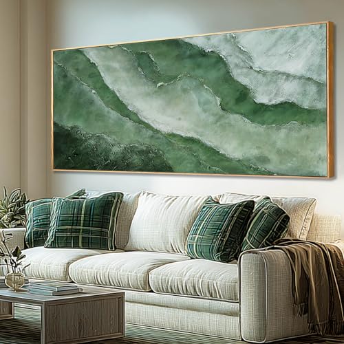 Large Canvas Wall Art 32x70 Inch, Green Landscape Style Framed Canvas Wall Art, Modern Horizontal Printed Wall Art with Wooden Frame for Living Room Decor - color: Sage Green, size: 71"L x 32"W