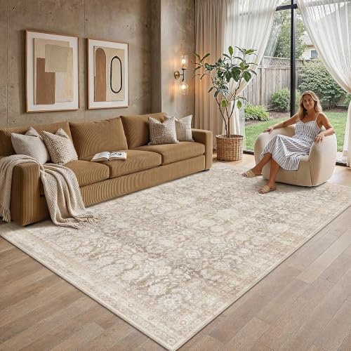 Beige 5x7 Area Rug Neutral Distressed Carpet - color: Accent | Beige, size: 5' x 7' (Rectangular)
