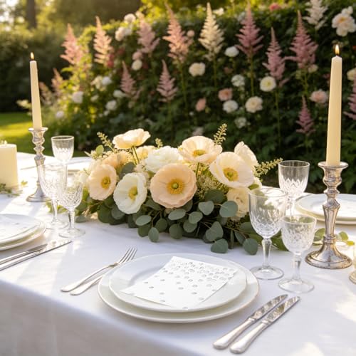 80 Pack of White Paper Cocktail Napkins with Gold Foil Polka Dot Confetti,Polka Dot Party Supplies(5 x 5 in,3-ply) (Silver) - style: Silver Dot