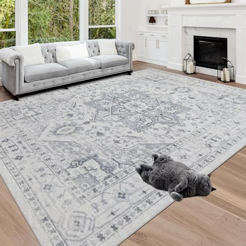Washable Rugs 5x7 Area Rugs for Living Room,Bedroom,Dining Room,Playroom - color: Grey/Cream/White/Light Blue, size: 5' x 7' (Rectangular)