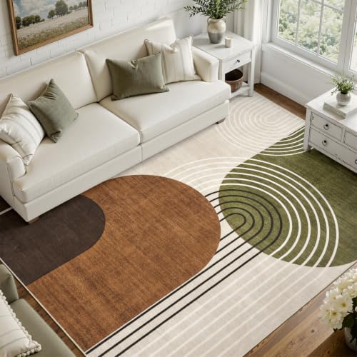 DCX Abstract Washable 4x6 Rug, Non Slip Low Pile Rug, Green and Brown - color: Green & Brown, size: 4' x 6' (Rectangular)