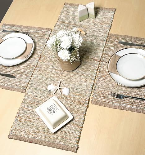 Chardin home Natural Jute Table Runner, 13x48 Inch, Sage Green-White - color: Natural Jute-sage Green-white, size: 13x48 Inch.