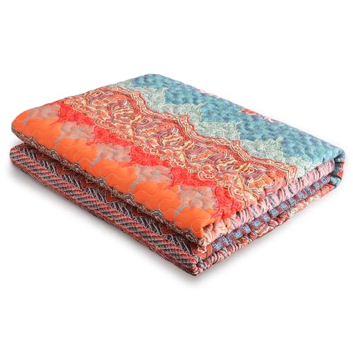 Exclusivo Mezcla Reversible Boho Quilted Throw Blanket, 50"x 60" - color: Bohemian Teal, size: 50 x 60 inch
