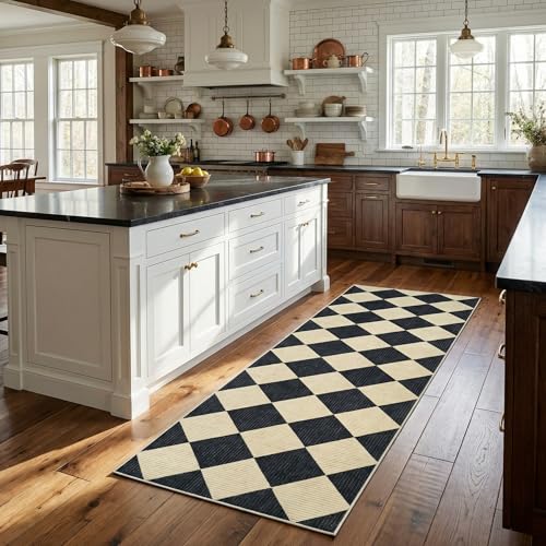 GarveeHome Checkered Rug Runners 2.5x8 Non Slip Kitchen Runner for Hallway - color: Dark/Coffee, size: 2'6" x 10' (Rectangular)