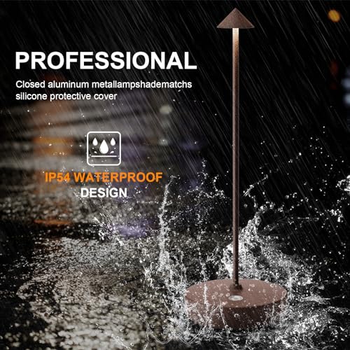 2Pack Rechargeable Cordless Table Lamp, Portable Powered LED Battery 6000mAh Metal USB Desk Lamp, 3 Levels Brightness Light for Restaurants Outdoor (2pack ferruginous) - color: 2pack ferruginous