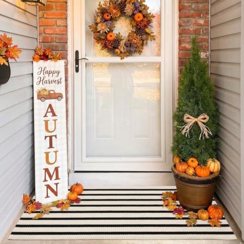 LEEVAN Outdoor Runner Rug 2x4.3 Black and White Striped Front Porch Rug - color: Black and Cream, size: 2' x 4'3" (Rectangular)