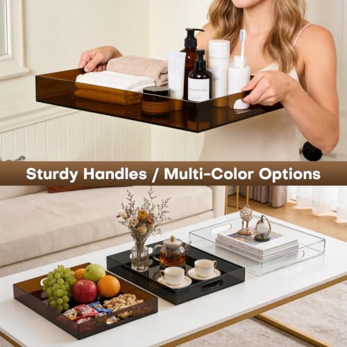 Segbeauty 16x12in Large Acrylic Serving Tray with Handles, Amber, 3mm Thick - color: Amber, size: 16" x 12" x 2"