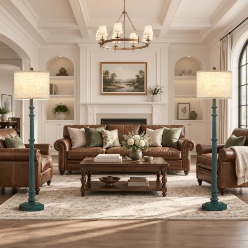 EJIAXIN Floor Lamps for Living Room - 60" Farmhouse Floor Lamp with Adjustable Color Temperatures - Vintage Standing Lamp Reading Light - Retro Tall Lamp with Table for Bedroom Office, Green - color: Green