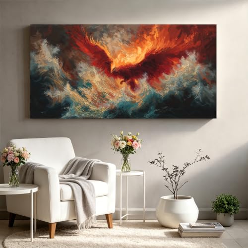 Large Wall Art Decor 29"x58" Retro Fire Phoenix Wall Art For Living Room - color: HX6C, size: 58"L x 29"W