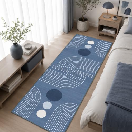 Boho Runner Rug 2x6,Blue Geometric Modern Washable Non-Slip Hallway Rug - color: Dusty Blue, size: 6' x 2' (Rectangular)