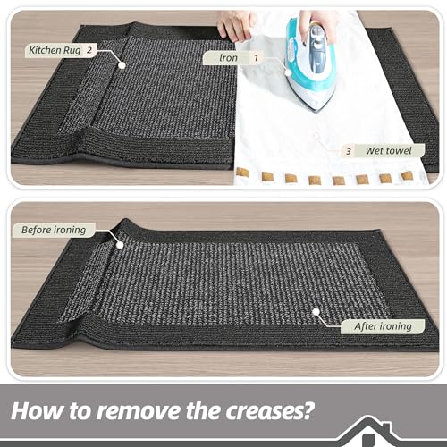 BEQHAUSE Kitchen Rug 24"x36", Non Slip Kitchen Floor Mat Washable, Charcoal - color: Charcoal, size: 24" X 36" (Rectangular)