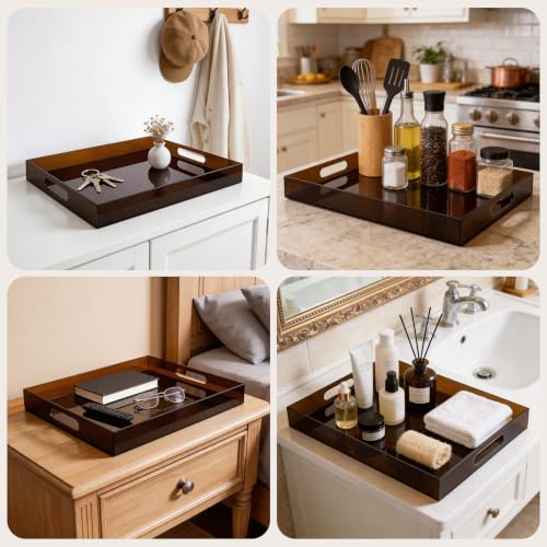 Segbeauty 16x12in Large Acrylic Serving Tray with Handles, Amber, 3mm Thick - color: Amber, size: 16" x 12" x 2"