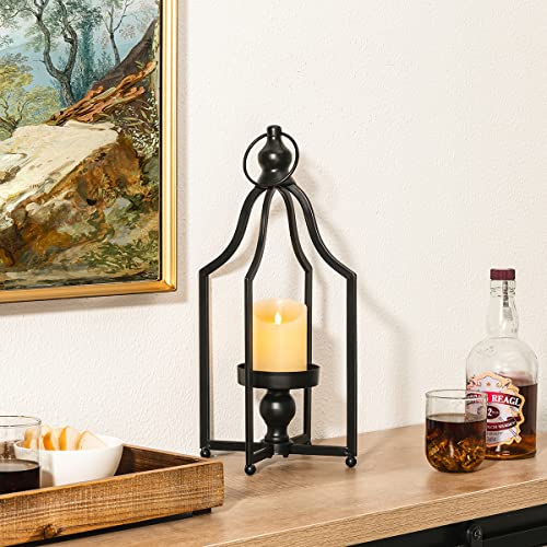 Glitzhome 16.5" H Modern Farmhouse Black Metal Lantern Decorative Hanging Candle Lanterns (Small) - color: Black Small