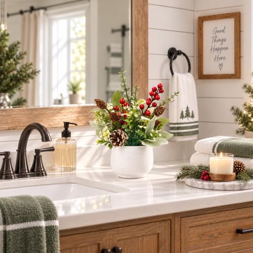 Der Rose Christmas Centerpiece for Tables, Small Fake Plants in White Pot - color: Red