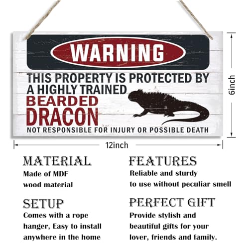 Warning Sign, Bearded Dracon Warning Wood Plaque Sign, Funny Door Signs, Decorative Wood Hanging Suspension Plaque, Farmhouse Wooden Wall Decor, Outdoor Hanging Wooden Signs - color: BEARDED DRACON