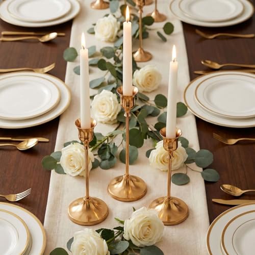 6 Sets Candle Holder Brass Gold Candlestick Holders - Vintage Modern Metal Taper Candle Holders, Decorative Centerpiece for Table Mantel, Wedding Kitchen Home Decor, Wedding Gift,18Pcs - color: Brass Gold, size: 18pcs