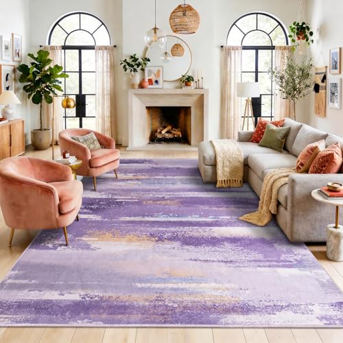 9x12 Area Rugs for Living Room, Modern Abstract Rugs, Purple - color: Purple, size: 9' x 12' (Rectangular)