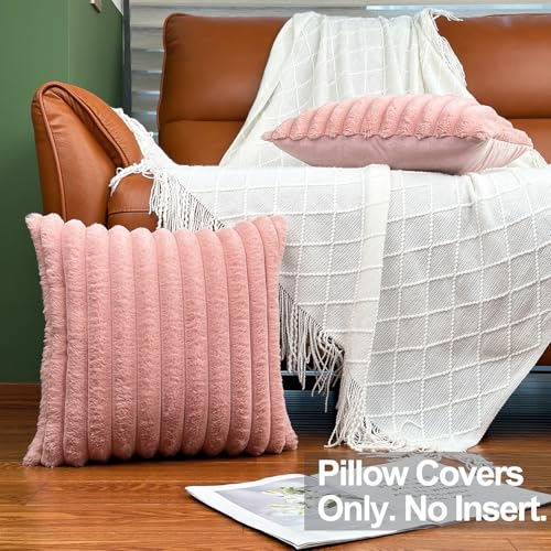 COTEY 16x16 Decorative Faux Fur Throw Pillow Covers Set of 2- Pink - color: Pink, size: 16" x 16" (Pack of 2)