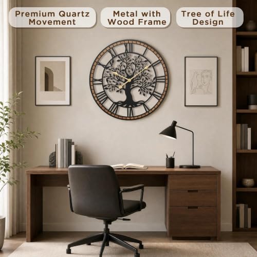 Micasso Large Wall Clock Decorative: 27 Inch Tree of Life Battery Operated - color: Tree, size: 27 Inch