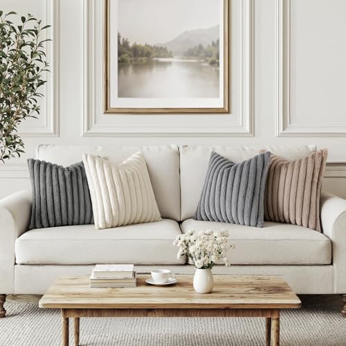 MIULEE Faux Fur Plush Decorative Throw Pillow Covers 18x18, Grey Taupe - color: Grey Taupe, size: 18" x 18" (Pack of 4)